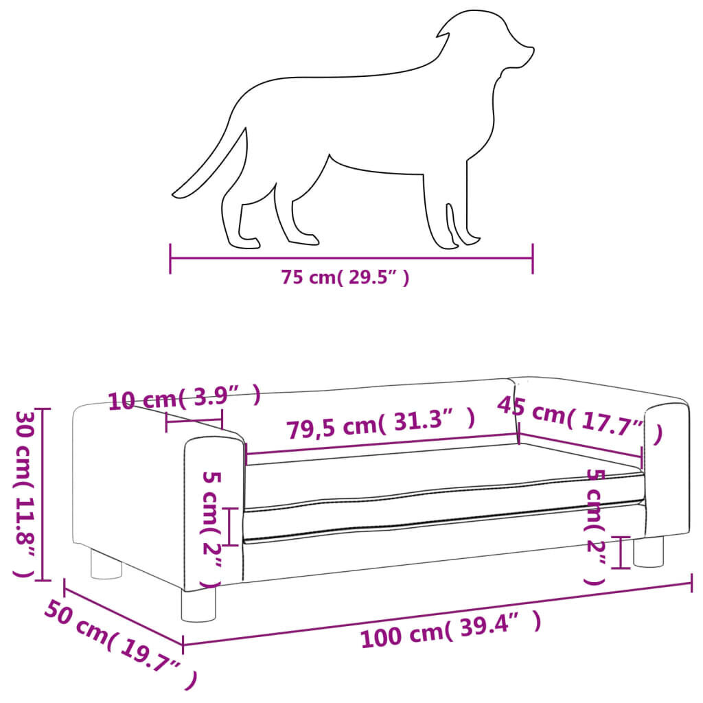 vidaXL suņa gulta ar pagarinājumu, pelēki, 100x50x30 cm, mākslīgā āda cena un informācija | Suņu gultas, spilveni, būdas | 220.lv