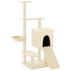 vidaXL kaķu māja ar sizala stabiem, 130,5 cm, krēmkrāsas cena un informācija | Kaķu mājas, nagu asināmie | 220.lv