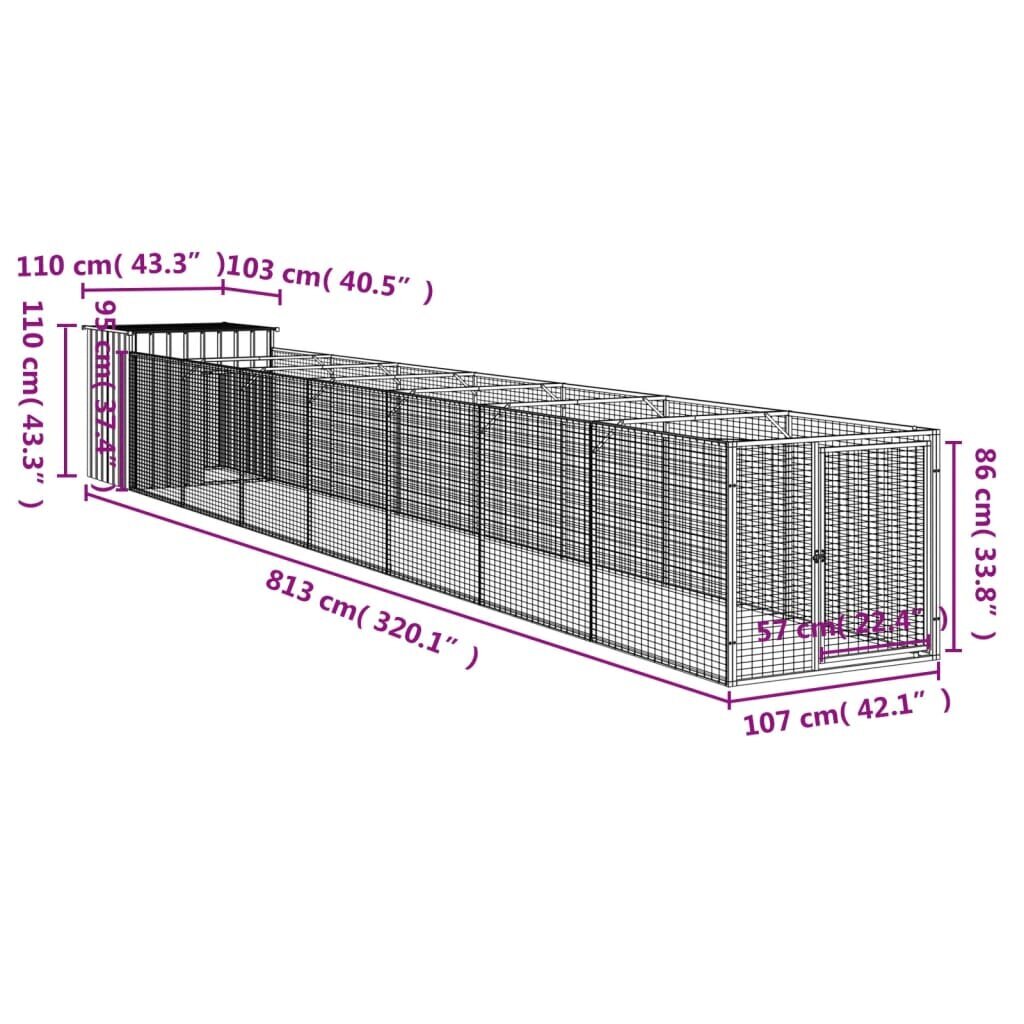 vidaXL suņu būda, 110x813x110 cm, cinkots tērauds, pelēka cena un informācija | Suņu gultas, spilveni, būdas | 220.lv