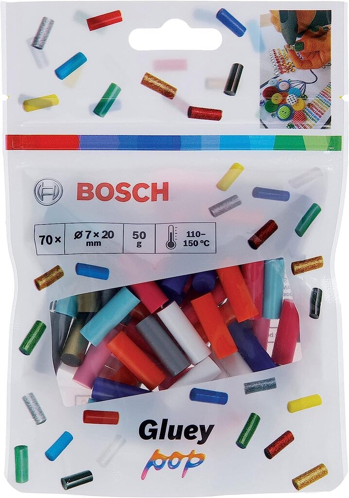 Bosch 70 tlg. Gluey līmējošās nūjas (Gluey Sticks Pop, 20x7mm, aksesuāri karstas līmes nūjai Gluey) cena un informācija | Auto piederumi | 220.lv