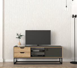 TV skapītis Asir, 150x53,2x35cm, bēšs/melns cena un informācija | TV galdiņi | 220.lv