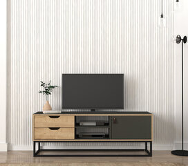 TV skapītis Asir, 150x53,2x35cm, bēšs/melns цена и информация | Тумбы под телевизор | 220.lv