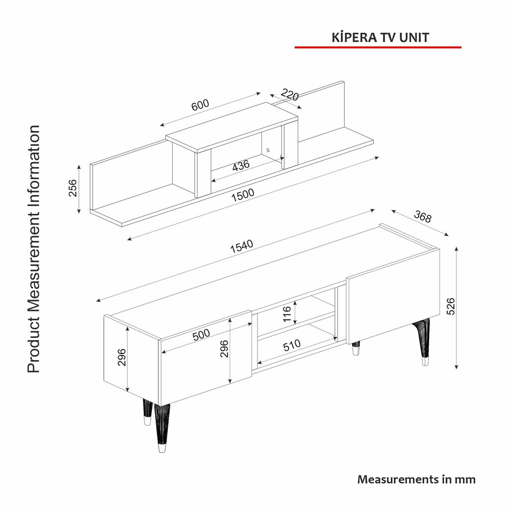 TV bloks Asir, 154x52,6x36,8cm, bēšs/melns cena un informācija | TV galdiņi | 220.lv