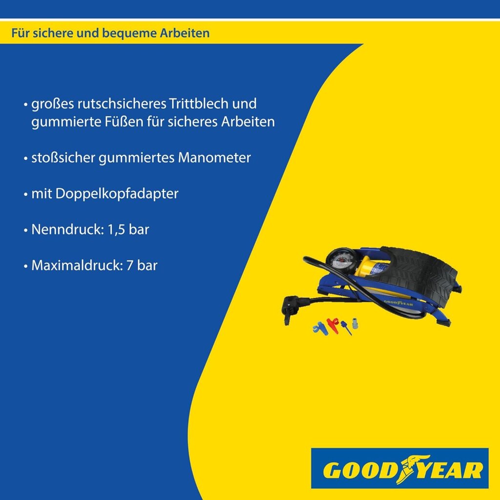 Pēdu gaisa sūknis ar viena cilindra GOODYEAR 75523 cena un informācija | Auto piederumi | 220.lv