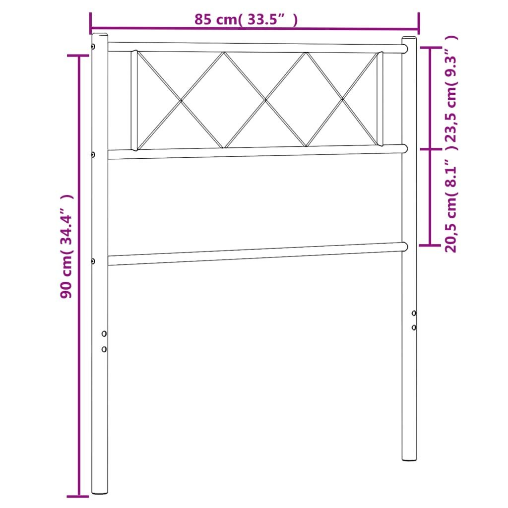 Gultas galvgalis vidaXL, 80 cm, melns cena un informācija | Gultas | 220.lv