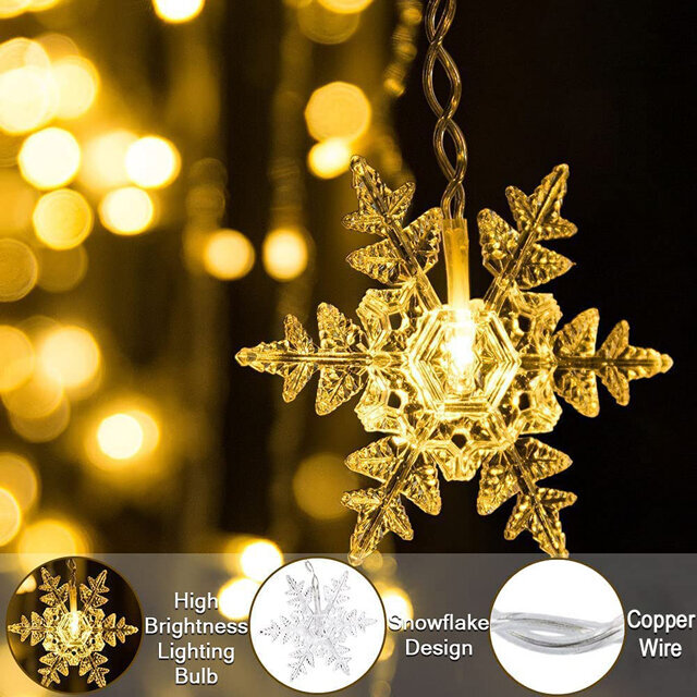 Ziemassvētku lampiņas ar 19 sniegpārslām un daudzām mazākām lampiņām, 4m, 96 LED, LIVMAN XY-016 cena un informācija | Ziemassvētku lampiņas, LED virtenes | 220.lv