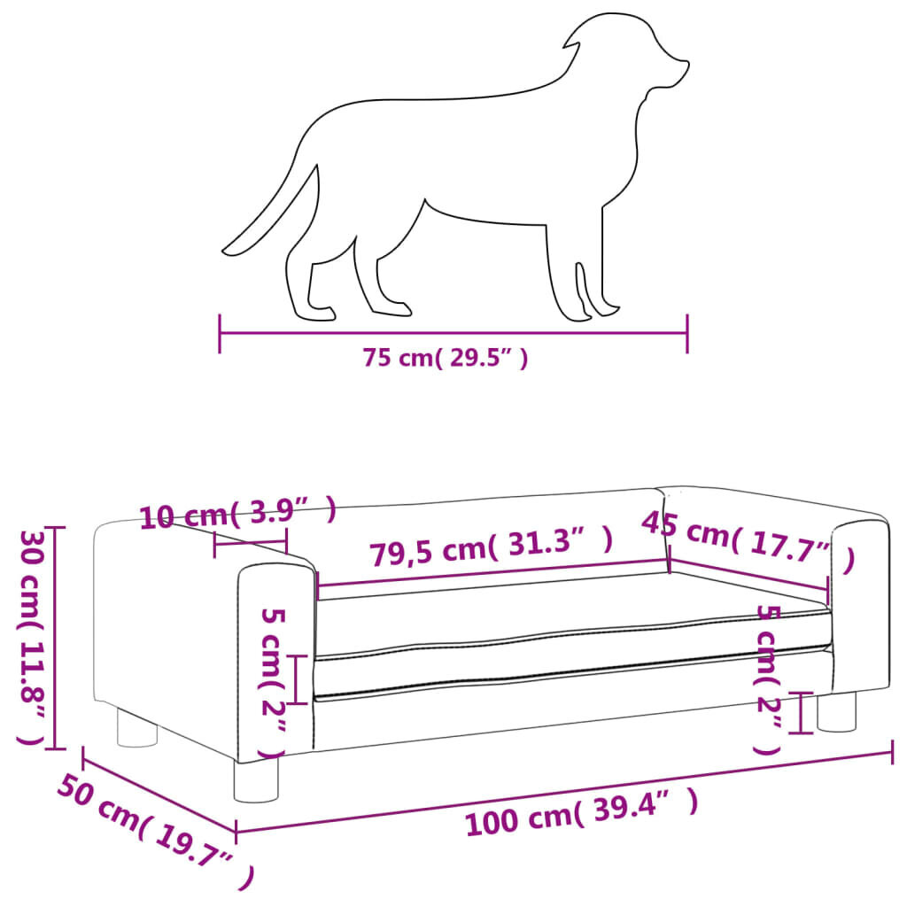 vidaXL suņa gulta ar pagarinājumu, melna, 100x50x30 cm, mākslīgā āda cena un informācija | Suņu gultas, spilveni, būdas | 220.lv