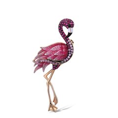 Apzeltīta sudraba sakta ar emalju un cirkoniem sievietēm Flamingo cena un informācija | Piespraudes, brošas | 220.lv