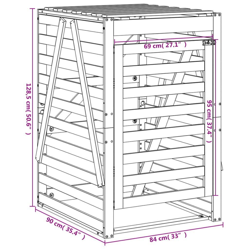 Atkritumu tvertnes nojume vidaXL, 84x90x128,5 cm, melns cena un informācija | Komposta kastes un āra konteineri | 220.lv