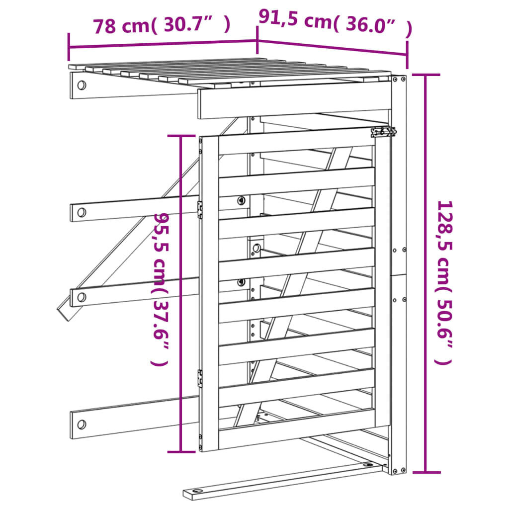 Atkritumu tvertnes nojume vidaXL, 78x91,5x128,5 cm, pelēks cena un informācija | Komposta kastes un āra konteineri | 220.lv