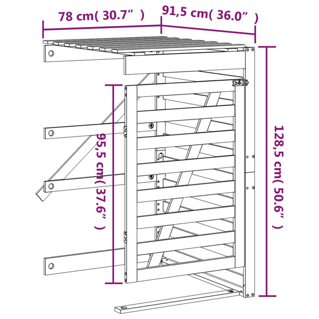 Atkritumu tvertnes nojume vidaXL, 78x91,5x128,5 cm, melns cena un informācija | Komposta kastes un āra konteineri | 220.lv