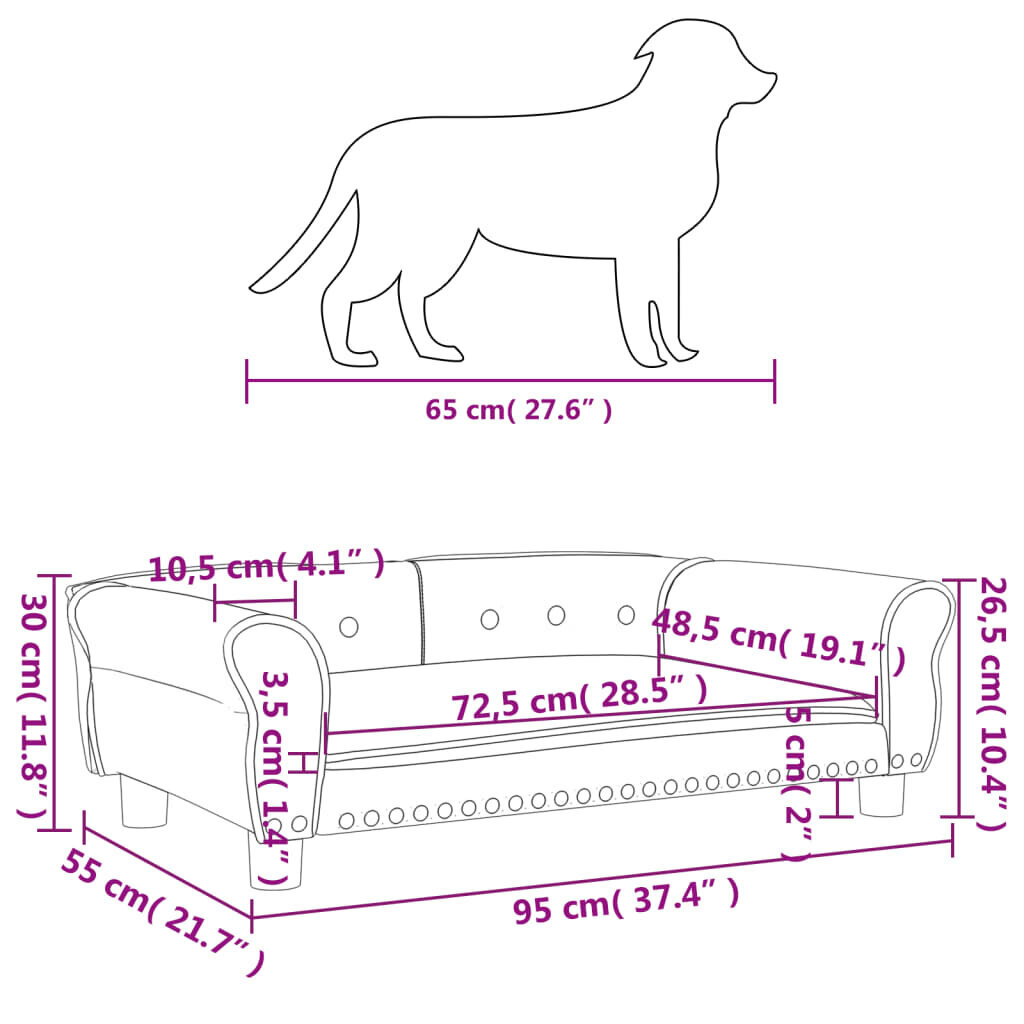 vidaXL gulta suņiem, tumši pelēka, 95x55x30 cm, samts cena un informācija | Suņu gultas, spilveni, būdas | 220.lv