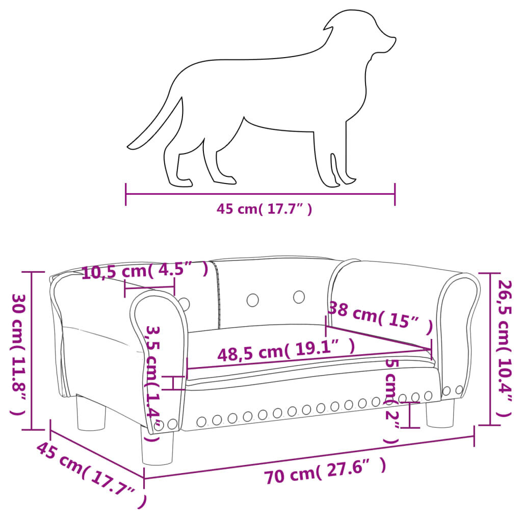 vidaXL gulta suņiem, melna, 70x45x30 cm, mākslīgā āda cena un informācija | Suņu gultas, spilveni, būdas | 220.lv