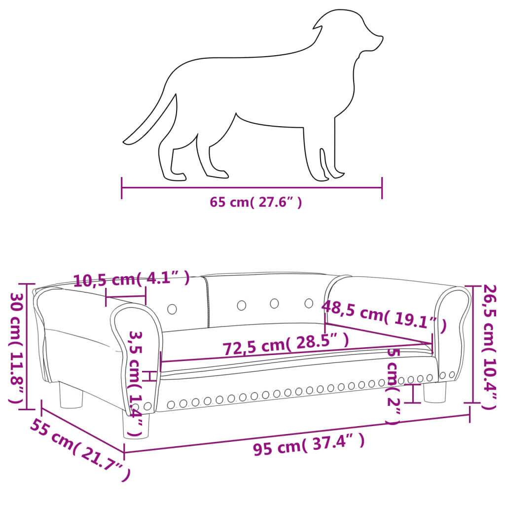 vidaXL gulta suņiem, gaiši pelēka, 95x55x30 cm, samts cena un informācija | Suņu gultas, spilveni, būdas | 220.lv