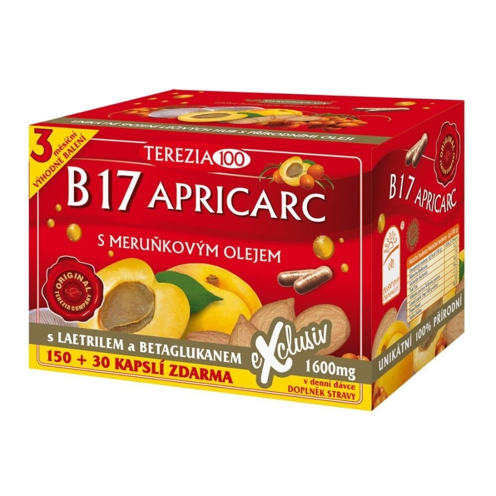 Uztura bagātinātājs ar aprikožu eļļu Terezia B17 Aprikarkas, 180 kapsulas цена и информация | Vitamīni, preparāti, uztura bagātinātāji labsajūtai | 220.lv