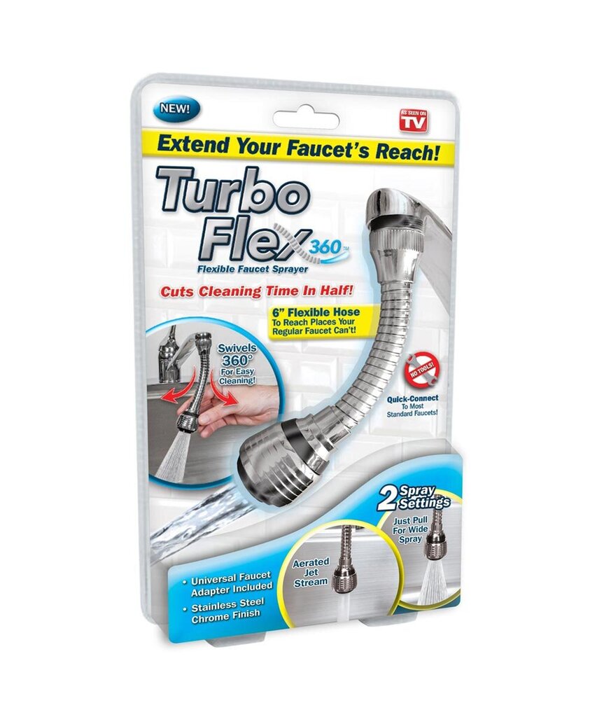Turbo Flex 360 elastīgais jaucējkrānu smidzinātājs cena un informācija | Virtuves piederumi | 220.lv