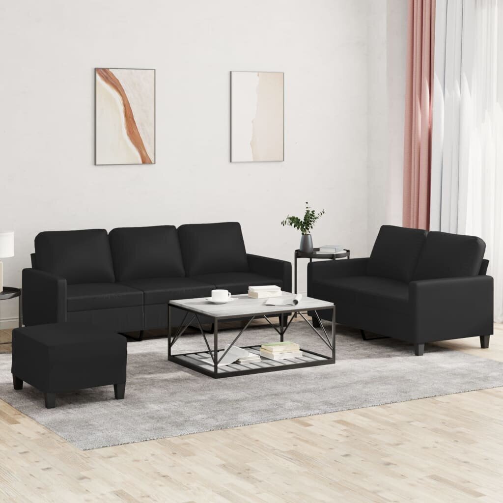 3-s daļu dīvānu komplekts ar spilveniem vidaXL, melns цена и информация | Dīvānu komplekti | 220.lv