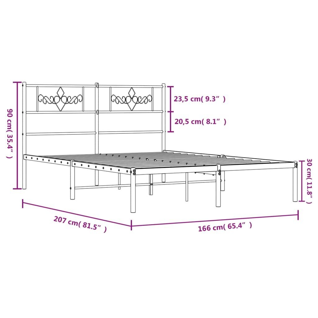 Gultas rāmis ar galvgali vidaXL, 160x200 cm, melns cena un informācija | Gultas | 220.lv