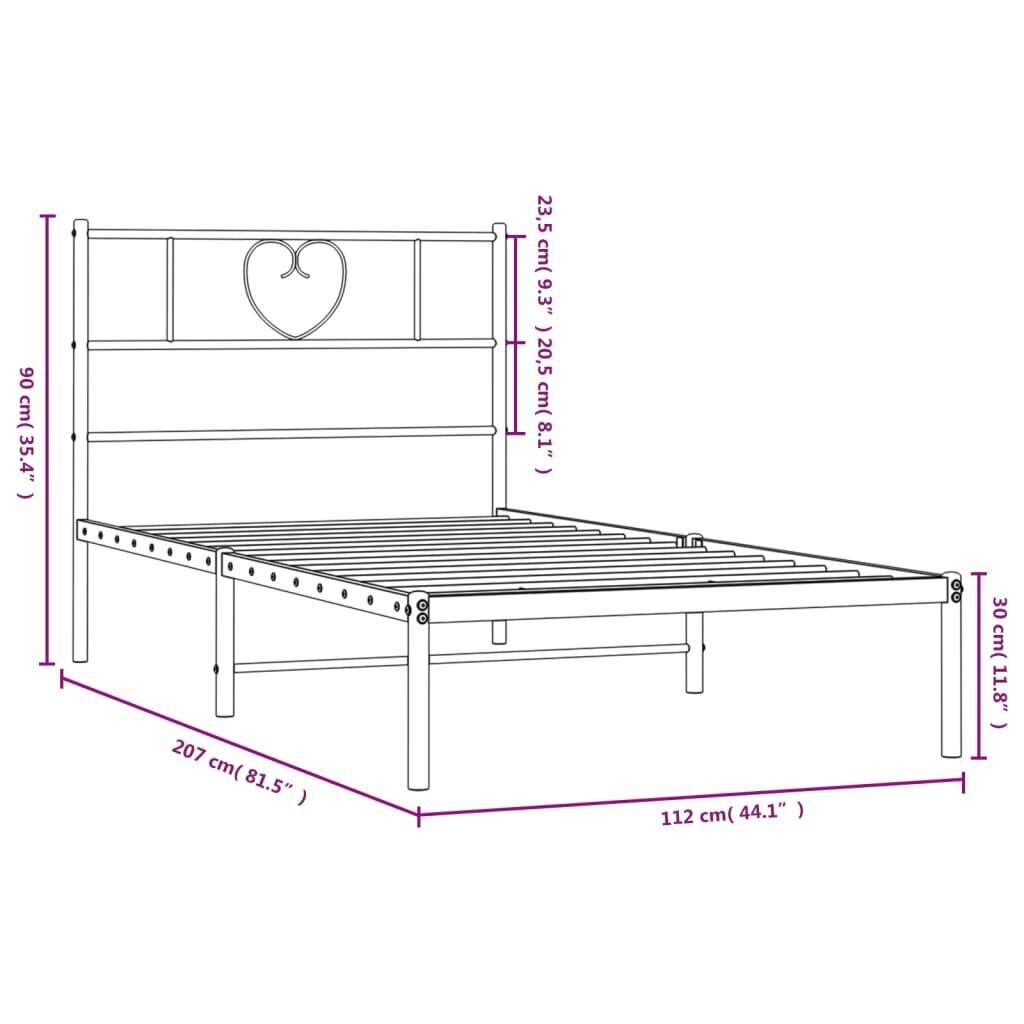 Gultas rāmis ar galvgali vidaXL, 107x203 cm, melns cena un informācija | Gultas | 220.lv