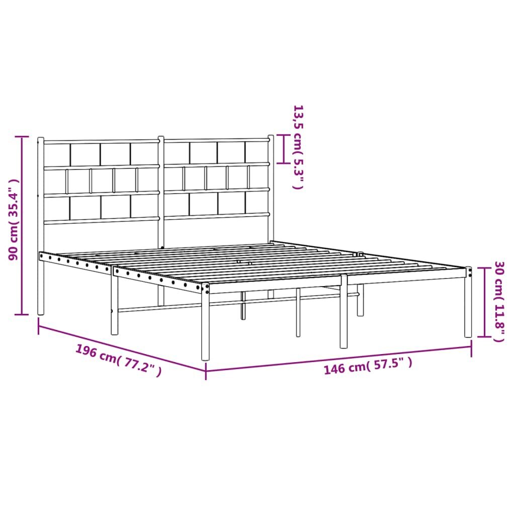 Gultas rāmis ar galvgali vidaXL, 140x190 cm, melns цена и информация | Gultas | 220.lv