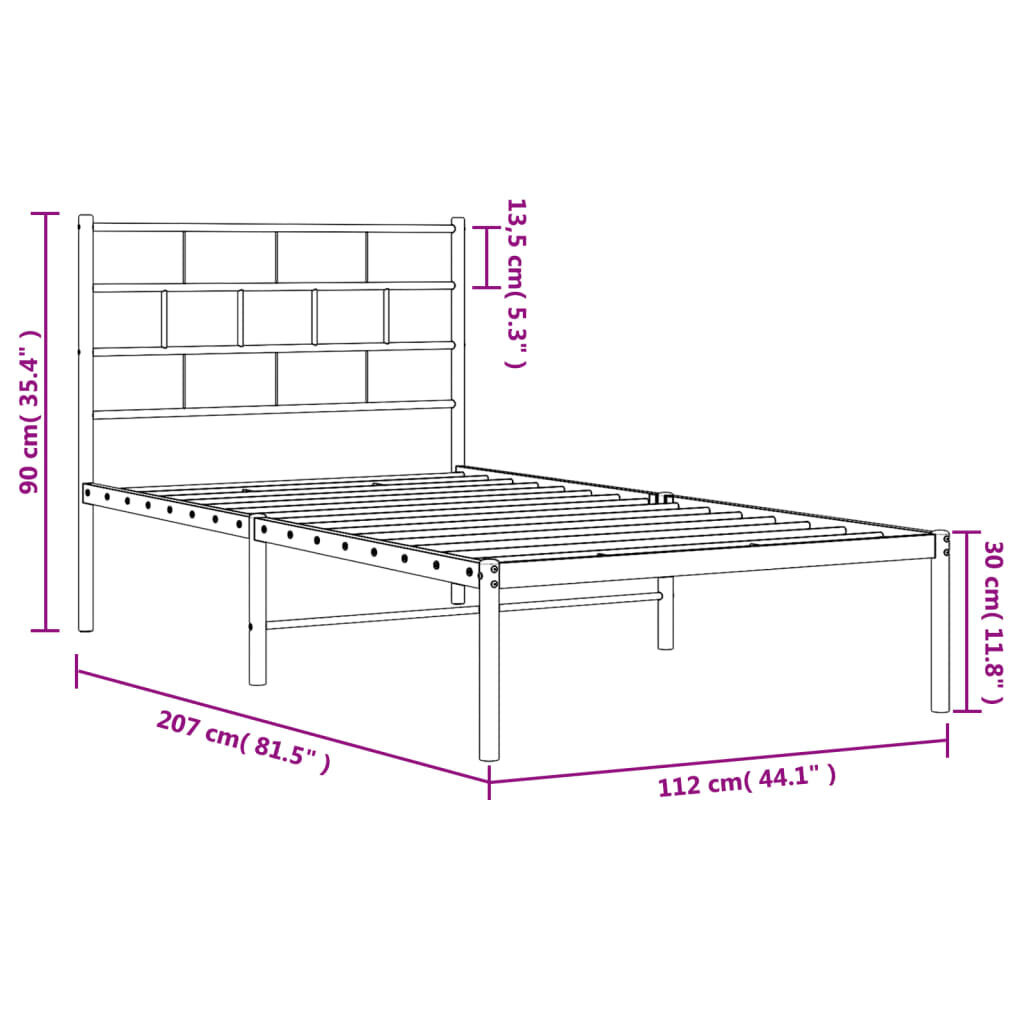 Gultas rāmis ar galvgali vidaXL, 107x203 cm, melns cena un informācija | Gultas | 220.lv