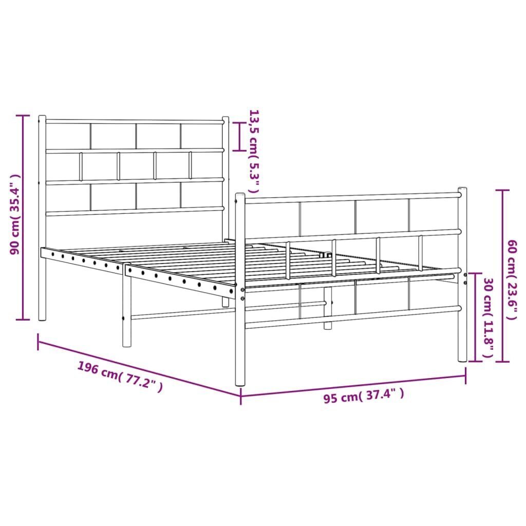 Gultas rāmis ar galvgali un kājgali vidaXL, 90x190 cm, melns cena un informācija | Gultas | 220.lv