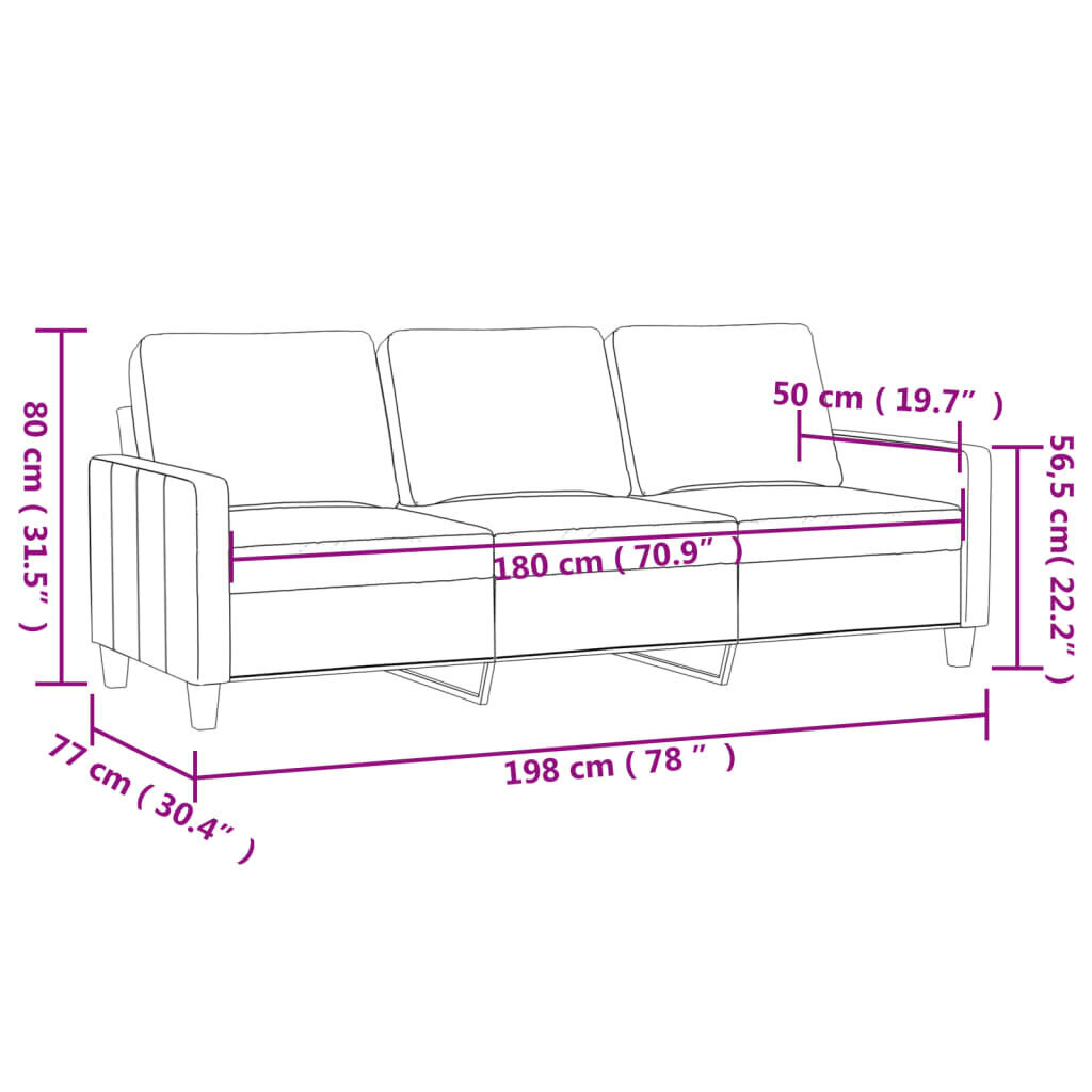 Trīsvietīgs dīvāns vidaXL, 180 cm, pelēks цена и информация | Dīvāni | 220.lv