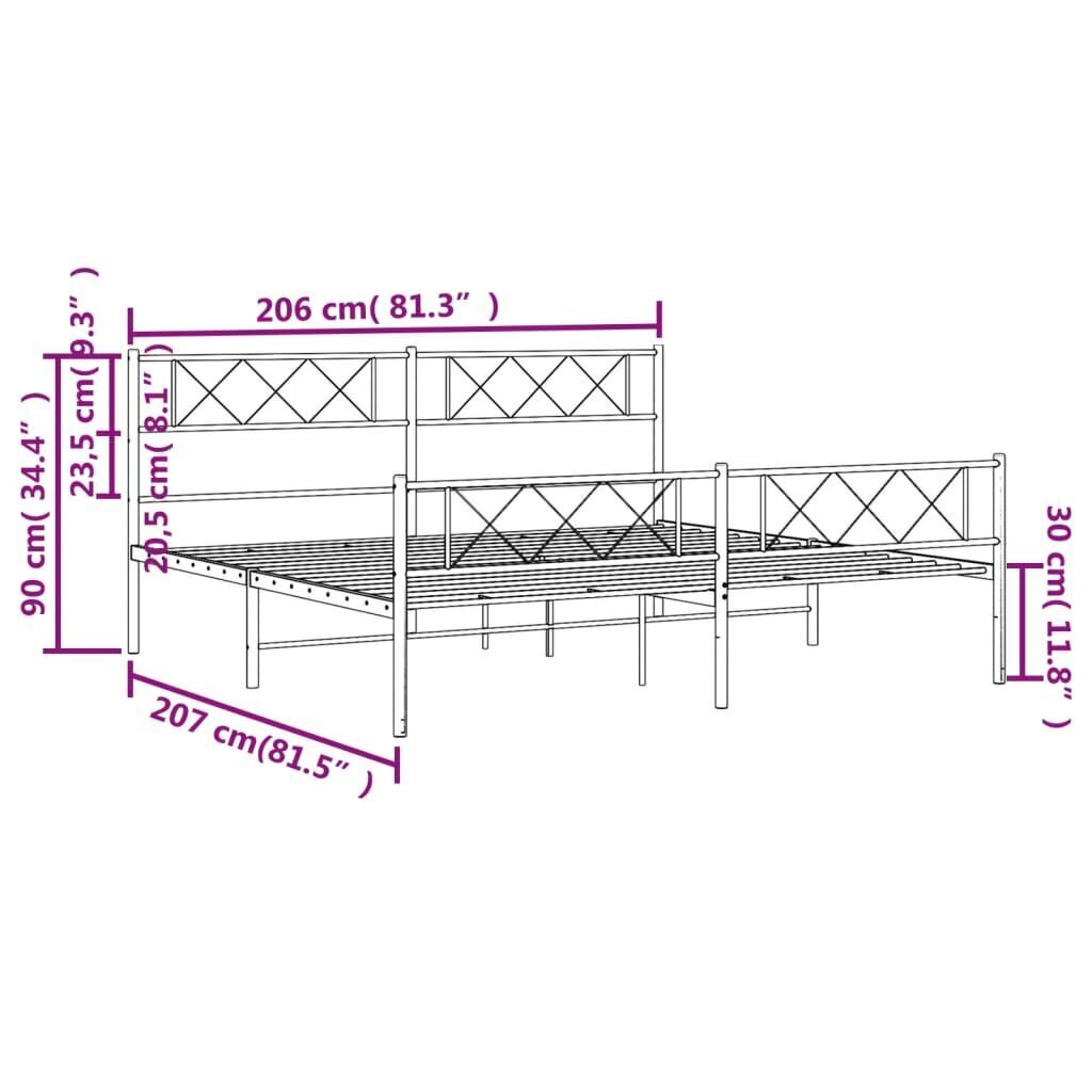 Gultas rāmis ar galvgali un kājgali vidaXL, 200x200 cm, melns cena un informācija | Gultas | 220.lv