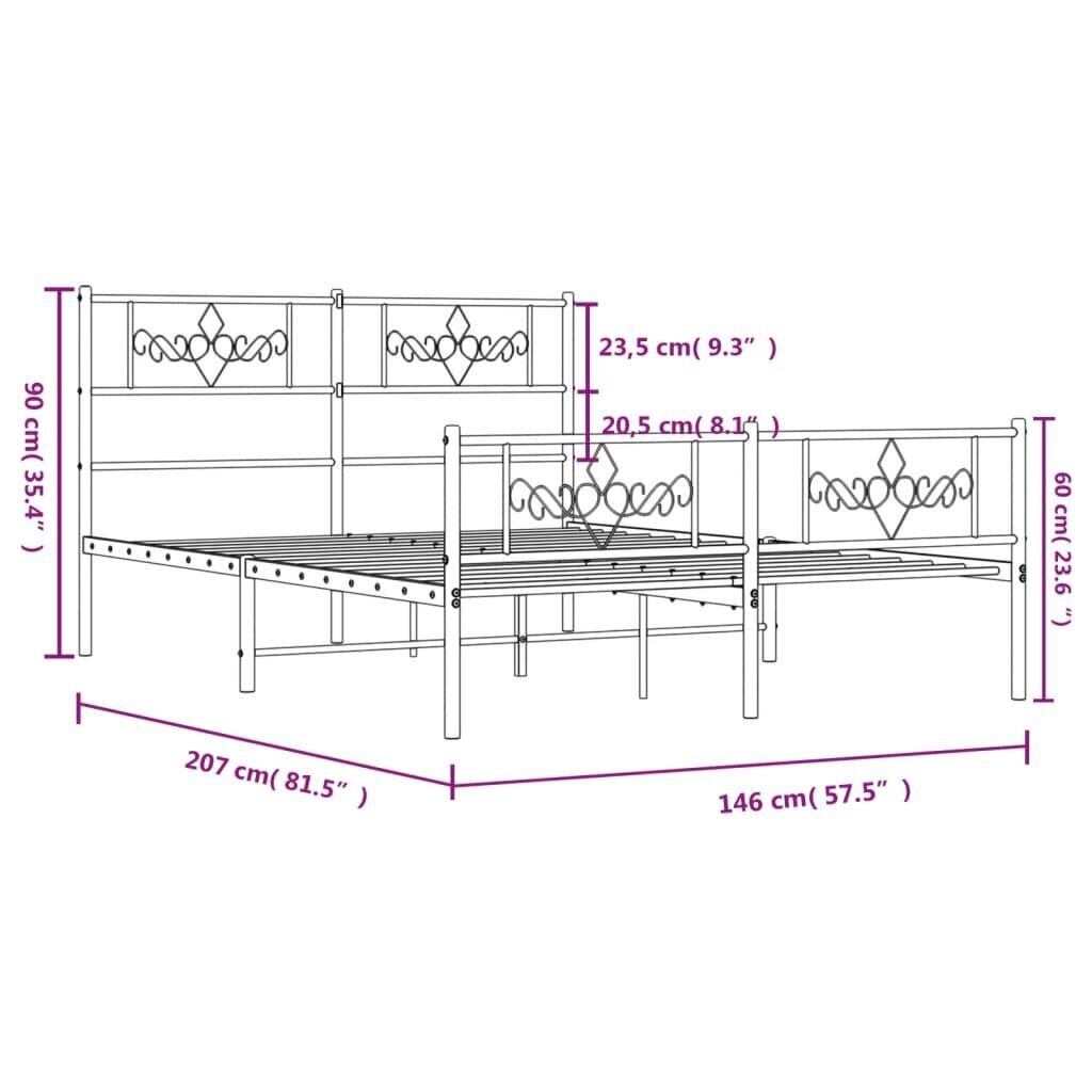 Gultas rāmis ar galvgali un kājgali vidaXL, 140x200 cm, melns цена и информация | Gultas | 220.lv