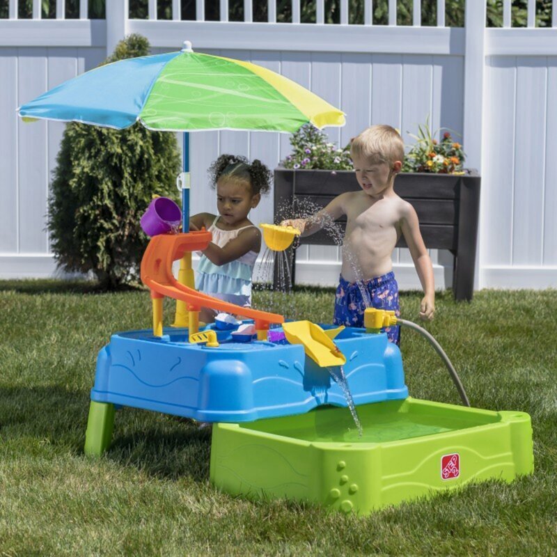 Ūdens galds ar lietussargu Step2, zils un zaļš, 18+ mēn. cena un informācija | Ūdens, smilšu un pludmales rotaļlietas | 220.lv
