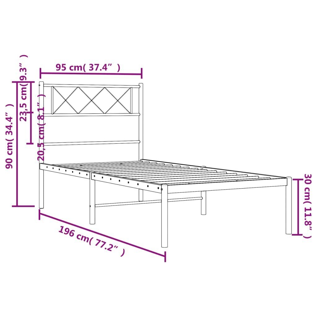 Gultas rāmis ar galvgali vidaXL, 90x190 cm, melns cena un informācija | Gultas | 220.lv