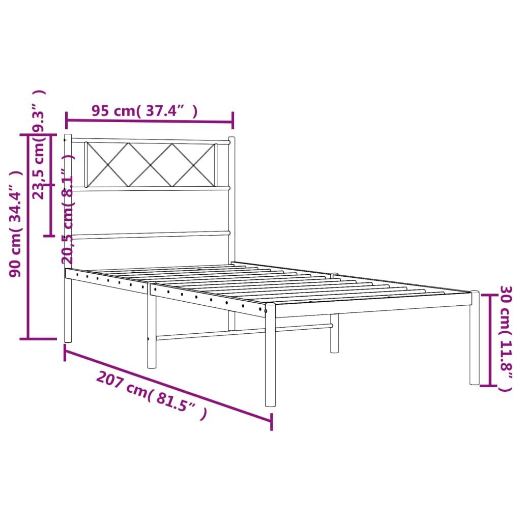 Gultas rāmis ar galvgali vidaXL, 90x200 cm, melns cena un informācija | Gultas | 220.lv