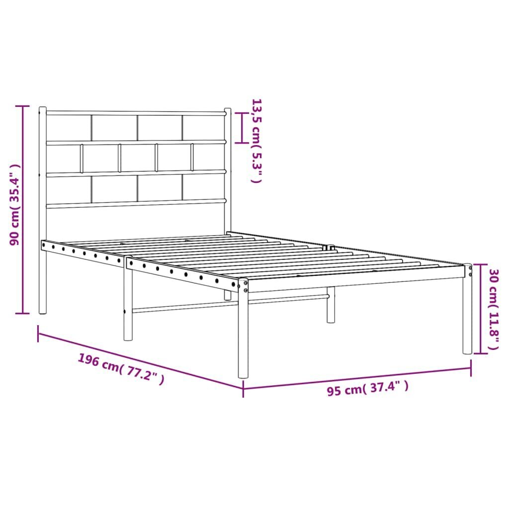 Gultas rāmis ar galvgali vidaXL, 90x190 cm, melns cena un informācija | Gultas | 220.lv