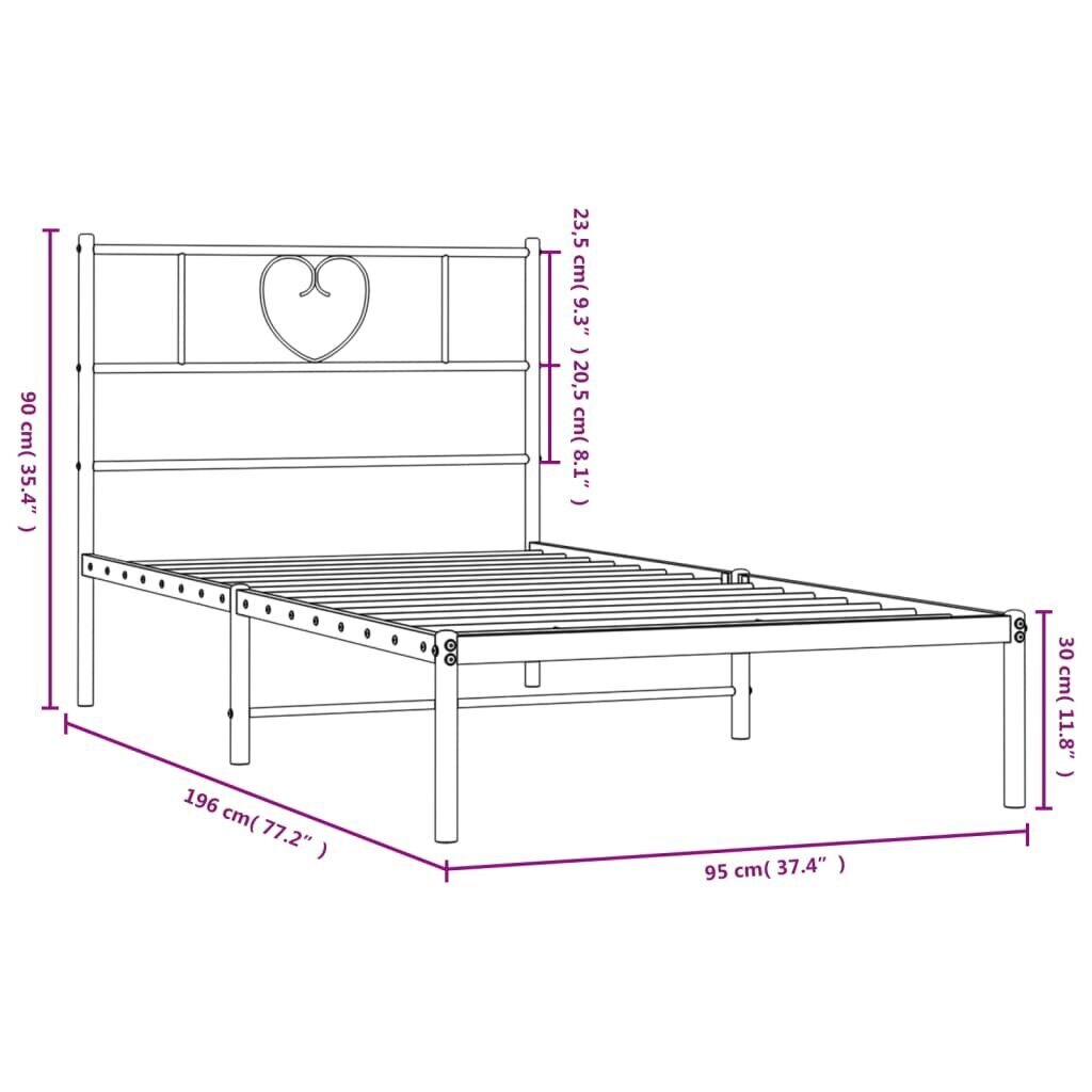 Gultas rāmis ar galvgali vidaXL, 90x190 cm, melns цена и информация | Gultas | 220.lv