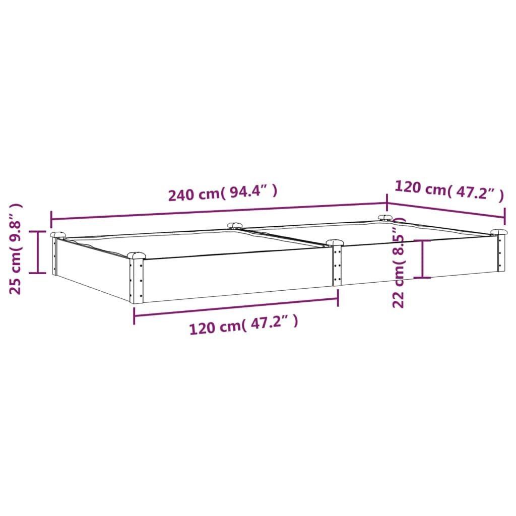 Puķu kaste ar ieliktni vidaXL, 240x120x25 cm, pelēks cena un informācija | Balkona kastes | 220.lv