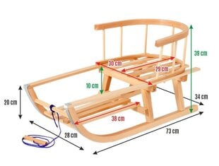 Koka kamanas ar atzveltni, 73x28x20, brūns цена и информация | Санки | 220.lv