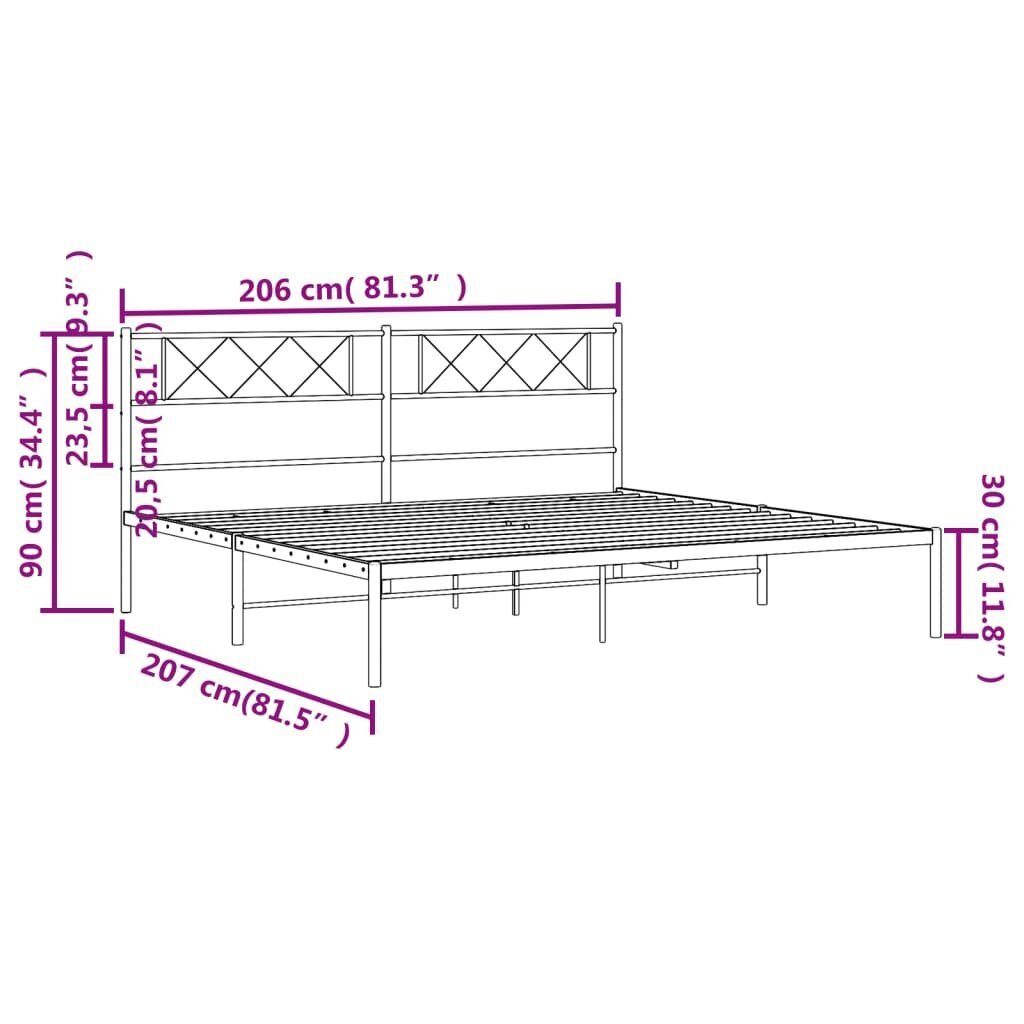 Gultas rāmis ar galvgali vidaXL, 200x200 cm, melns цена и информация | Gultas | 220.lv