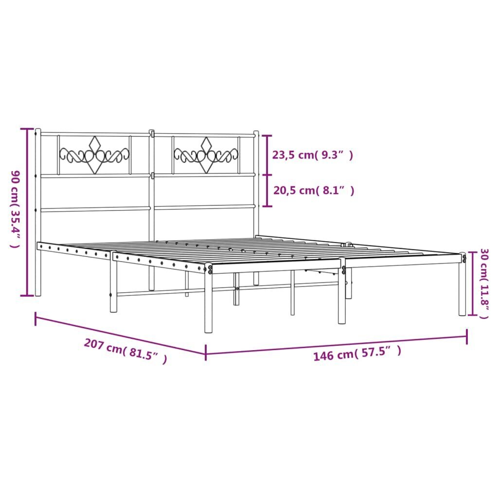 Gultas rāmis ar galvgali vidaXL, 140x200 cm, melns cena un informācija | Gultas | 220.lv