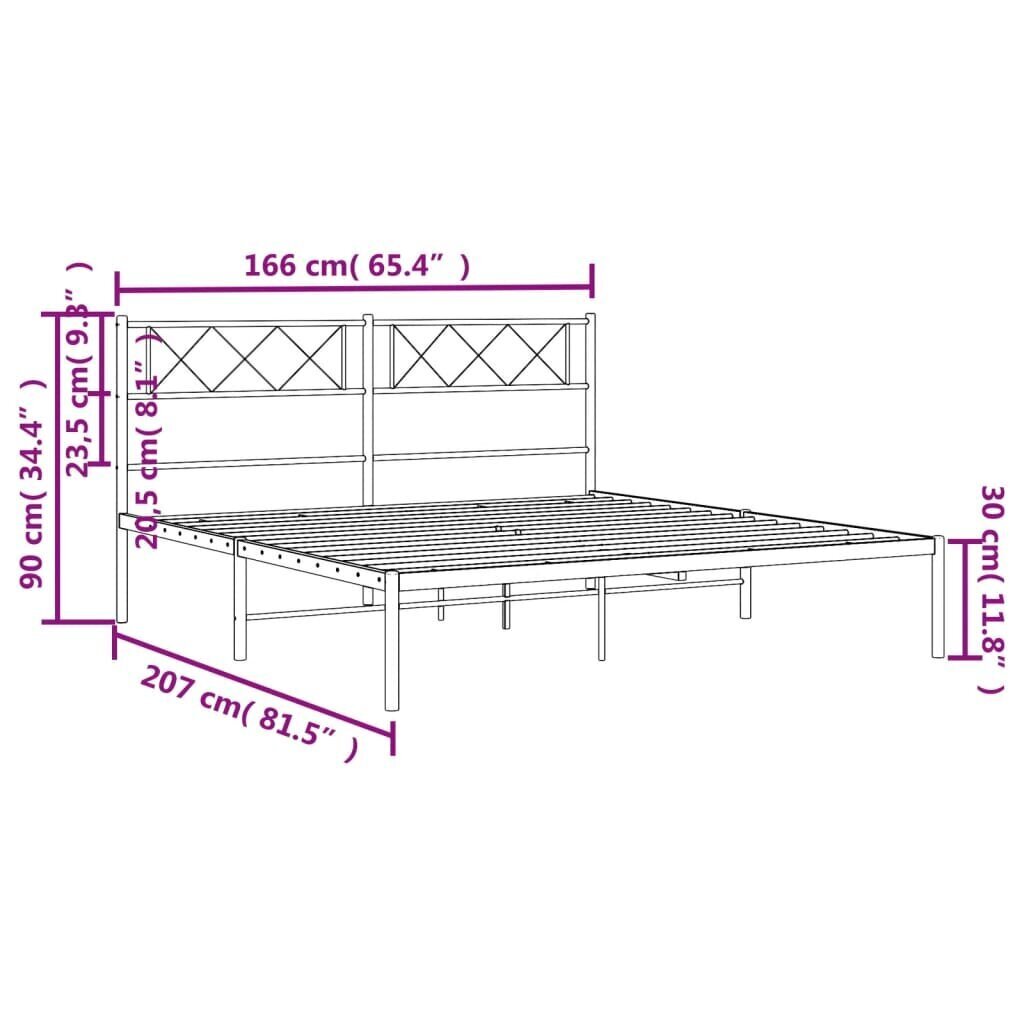 Gultas rāmis ar galvgali vidaXL, 160x200 cm, melns cena un informācija | Gultas | 220.lv