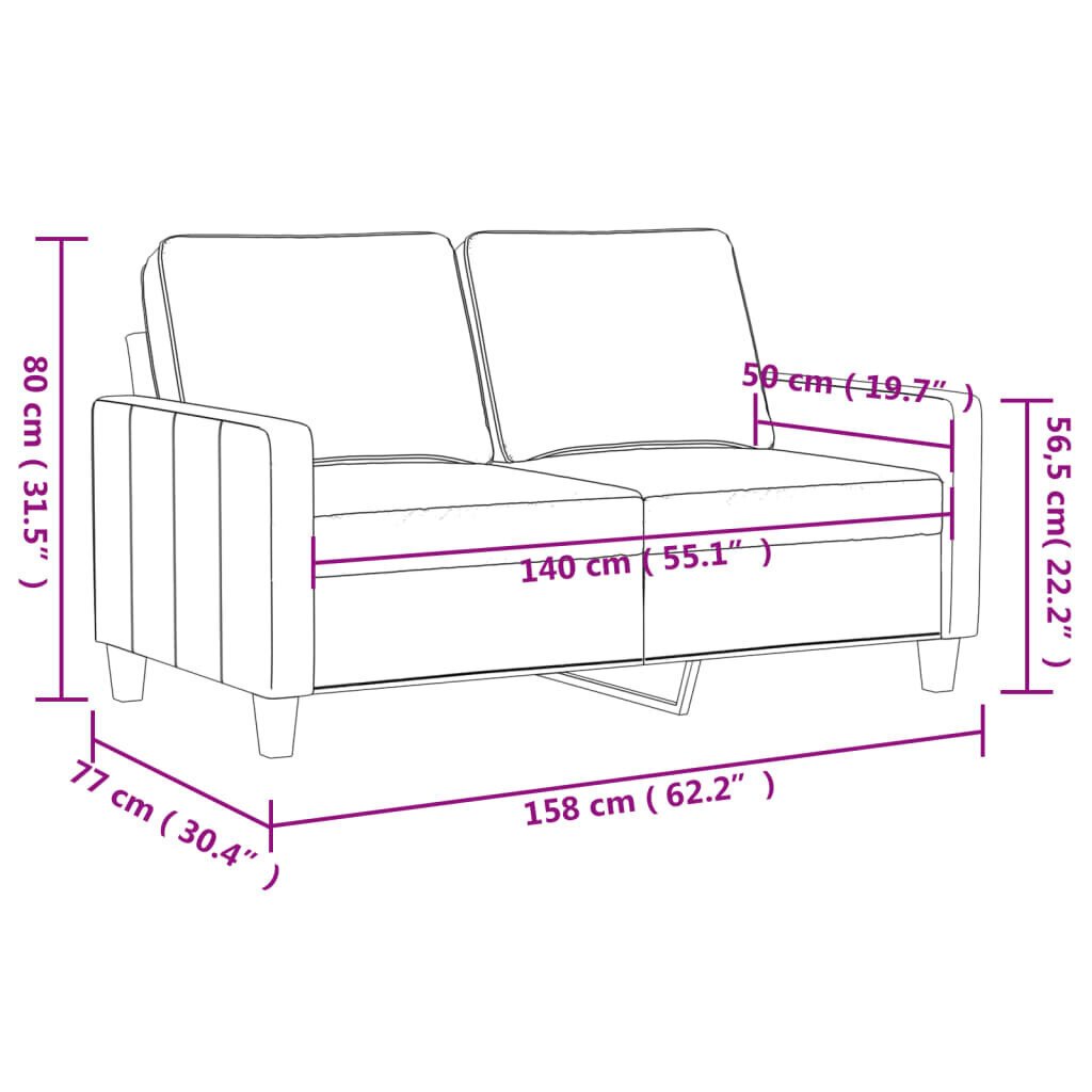 Divvietīgs dīvāns vidaXL, 140 cm, melns cena un informācija | Dīvāni | 220.lv