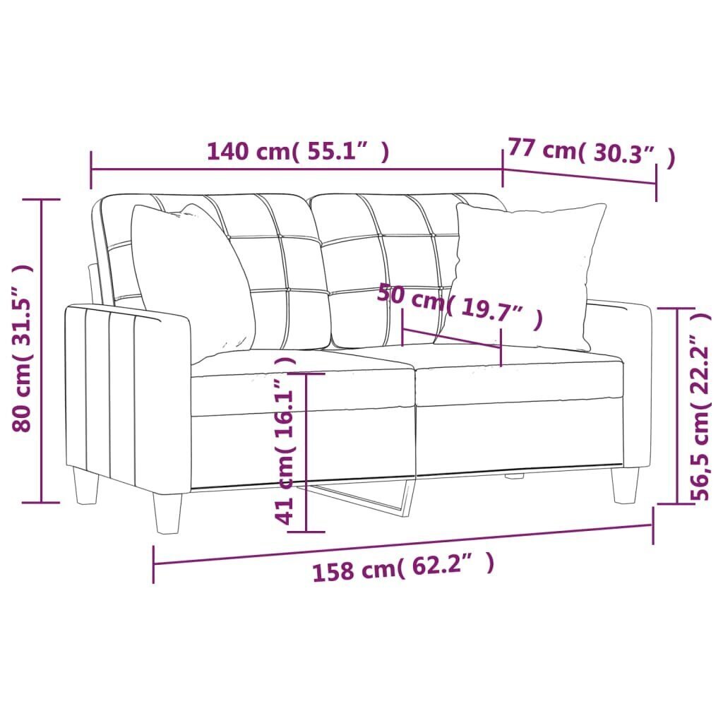 Divvietīgs dīvāns ar spilveniem vidaXL, 140 cm, melns cena un informācija | Dīvāni | 220.lv