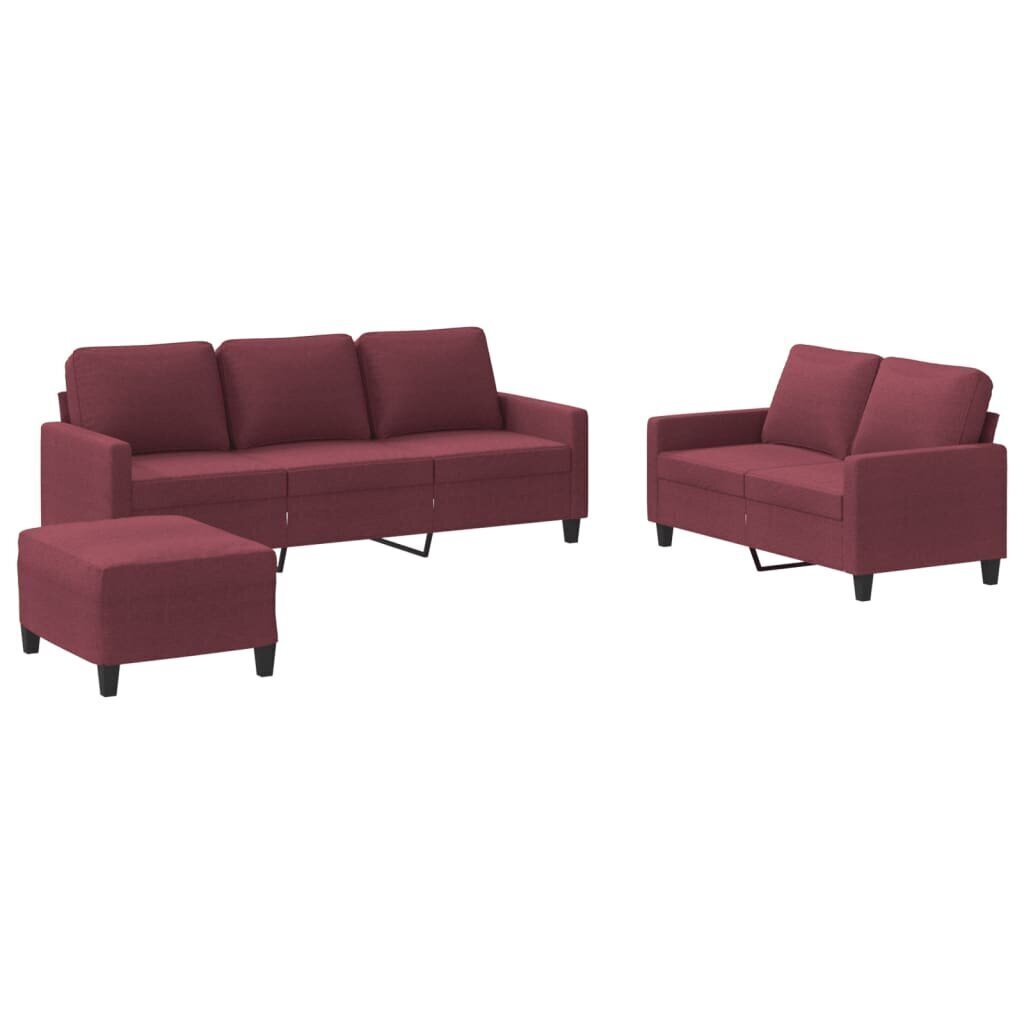 3-s daļu dīvānu komplekts ar spilveniem vidaXL, sarkans cena un informācija | Dīvānu komplekti | 220.lv