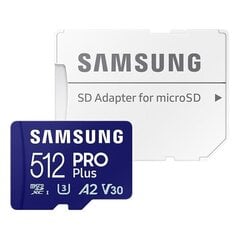 Samsung PRO Plus, 2023, microSDXC, 512 GB, zils - Atmiņas karte un adapteris cena un informācija | Samsung Fotokameras un piederumi | 220.lv