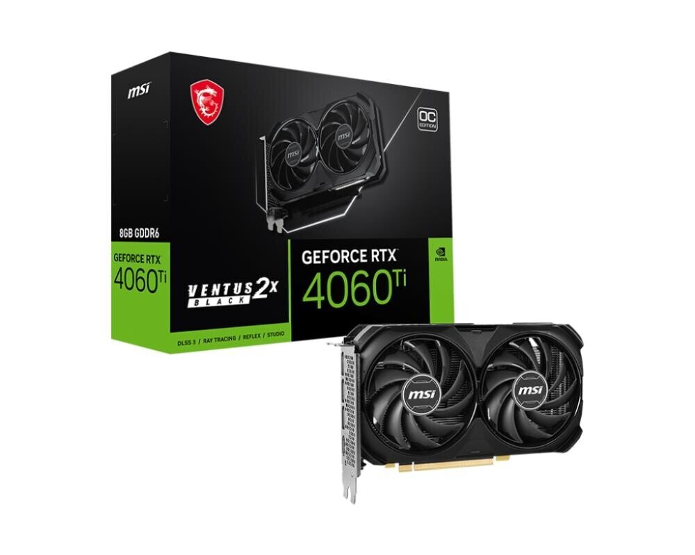 MSI GeForce RTX 4060 Ti Ventus 2X Black OC 8GB GDDR6 (4060TIVENT2XBLACK8GOC) цена и информация | Videokartes (GPU) | 220.lv