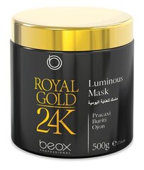 ROYAL GOLD 24K Luminous маска для придания дополнительного блеска волосам, с маслами амазонских растений и фруктов, косметическое золото, 500 мл цена и информация | Распылите крем-спрей на волосы на расстоянии 20-25 см, расчешите их расческой. | 220.lv