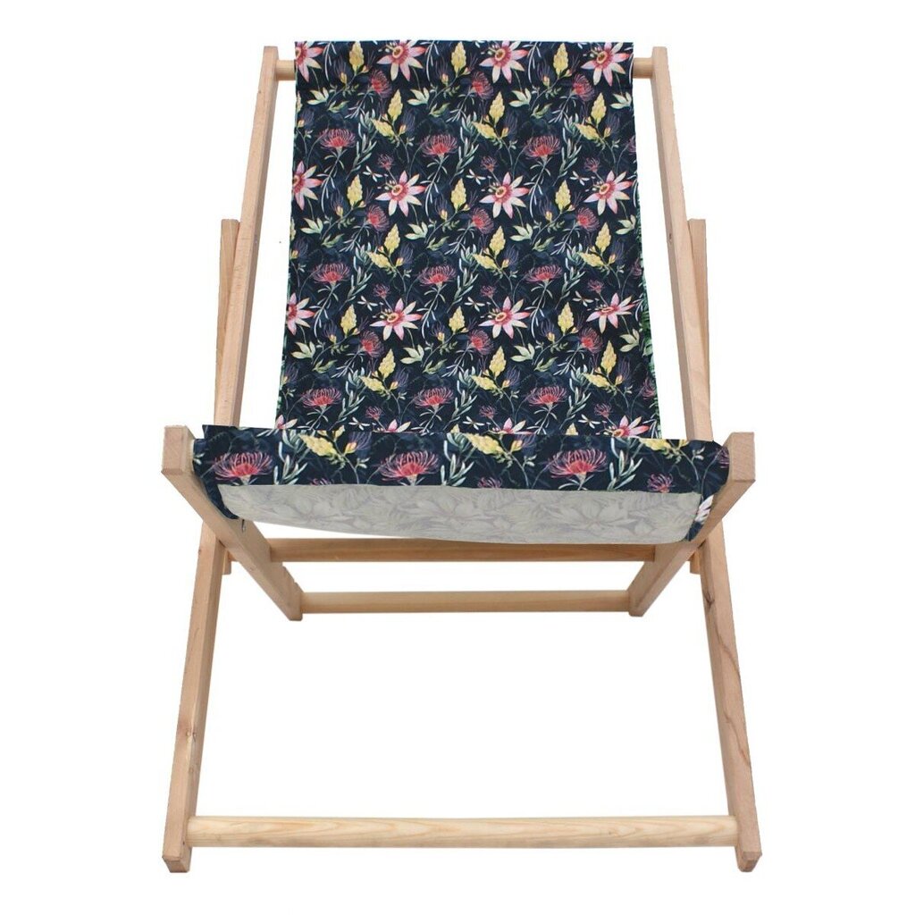 Saliekamais koka pludmales krēsls, tumši ziedi cena un informācija | Sauļošanās krēsli | 220.lv