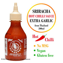 Srirača asā čili mērce ar Ķiplokiem bez garšas pastiprinātāja, Sriracha Hot Chilli Sauce with Extra Garlic No MSG, Flying Goose Brand, 200ml. cena un informācija | Mērces | 220.lv