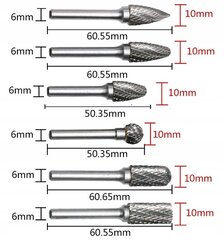 ZAXER Frēze metālam 6x10mm 6 gab. cena un informācija | Rokas instrumenti | 220.lv