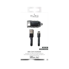 Puro Mini Car Charger +  Lightning MFI cable (1 m) black цена и информация | Зарядные устройства для телефонов | 220.lv