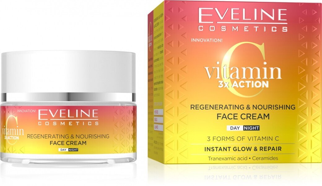 Atjaunojošs, bārojošs krēms sejas ādai Eveline C vitamin 3xAction, 50ml cena un informācija | Sejas krēmi | 220.lv